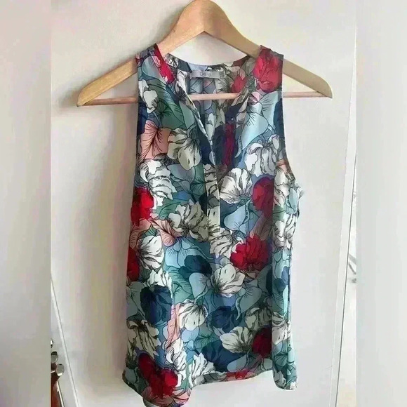 Dalia Women’s Colourful Red Blue Floral Sleeveless Blouse Art to Wear Small - Picture 10 of 10
